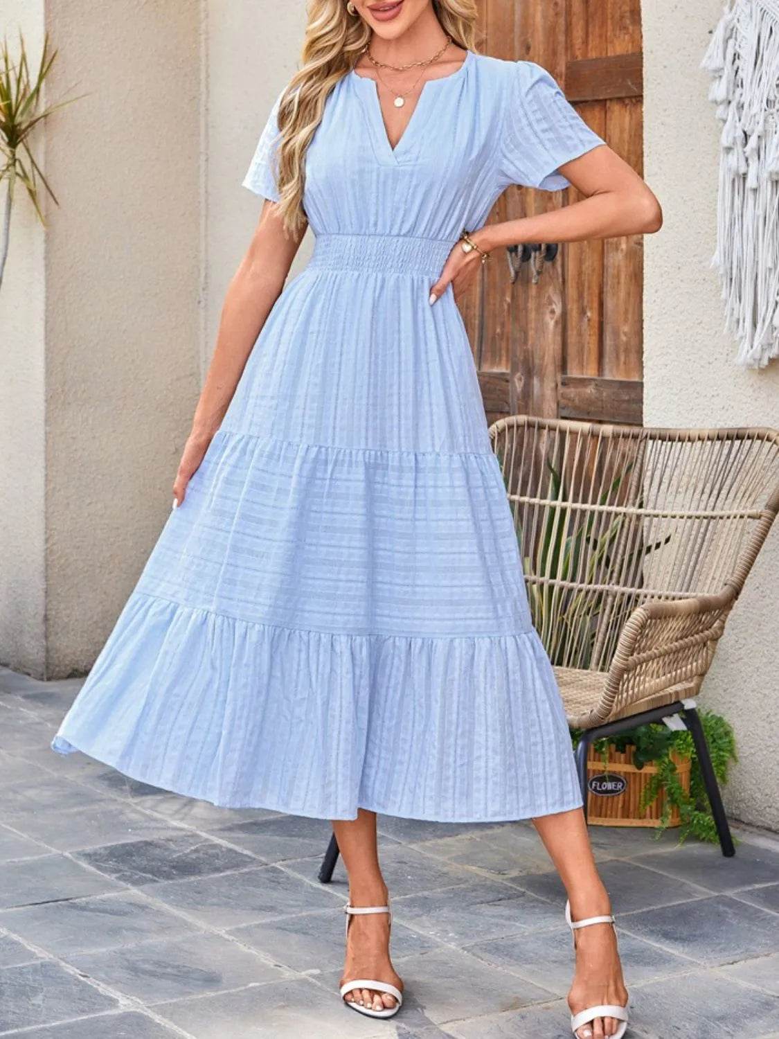 Tiered Notched Short Sleeve Dress Trendsi 0d754902-5848-4f91-ad67-da23c296dcb1-Max-Origin