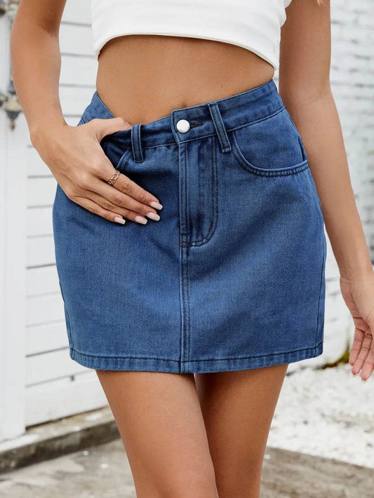 Solid Mini Denim Skirt Medium Trendsi 0d7d2d36-aee5-404d-97f4-fba91ea41551-Max