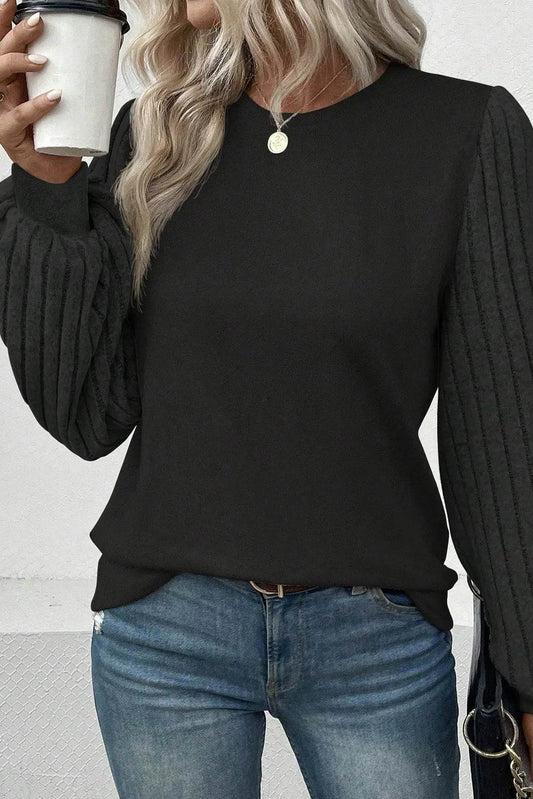 Ribbed Round Neck Long Sleeve Knit Top Trendsi 0d8cf3e2-17a1-4d06-9a46-fb262f6764e0-Max