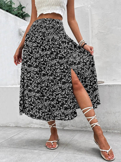 Slit Smocked Printed Skirt Black Trendsi 0da9f33f-afe4-49f9-86d0-4028da0009c5-Max-Origin