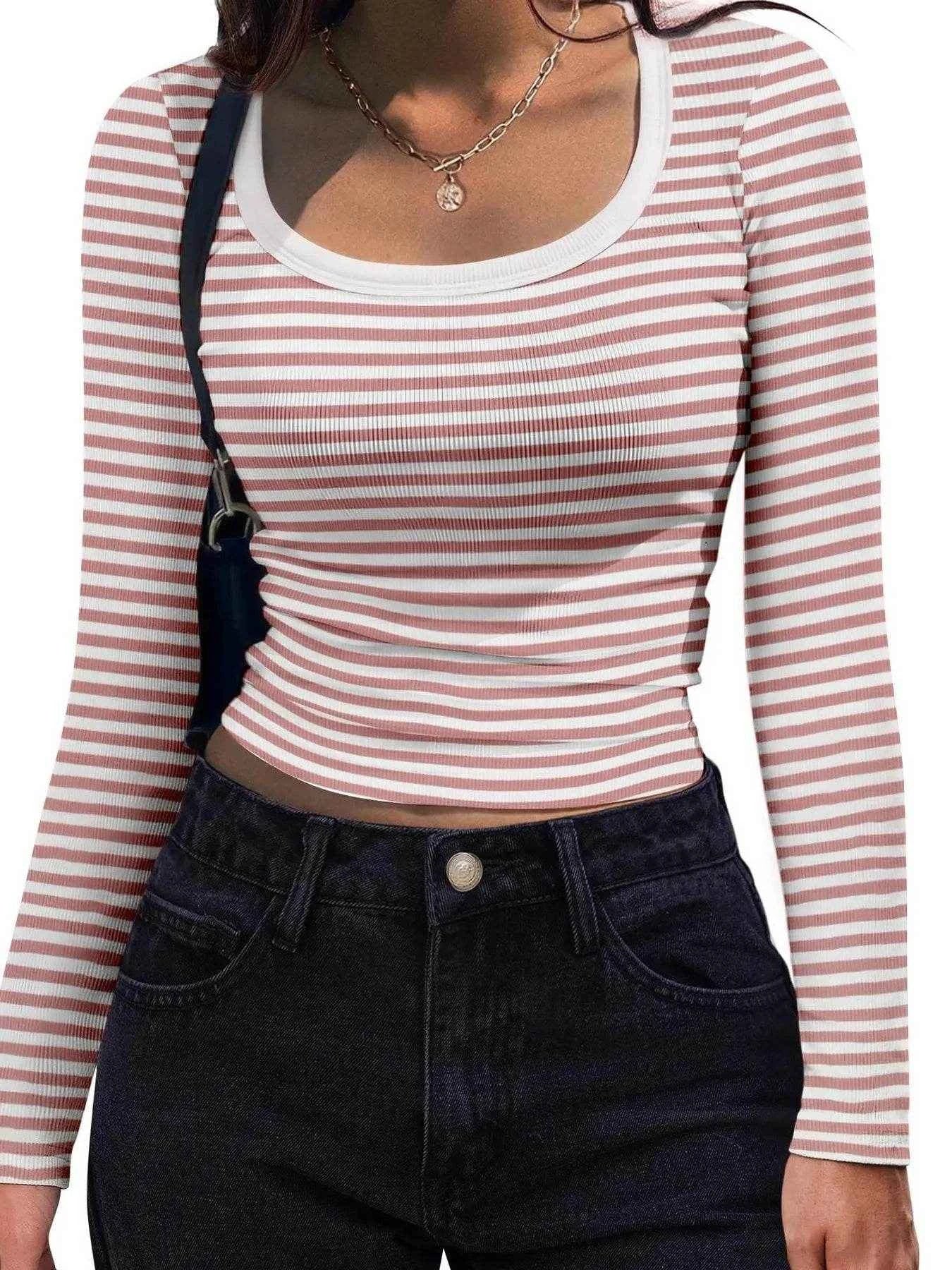 Striped Long Sleeve Scoop Neck T-Shirt Trendsi 0dd49169a9904a8093e504d1c8421420-Max-Origin