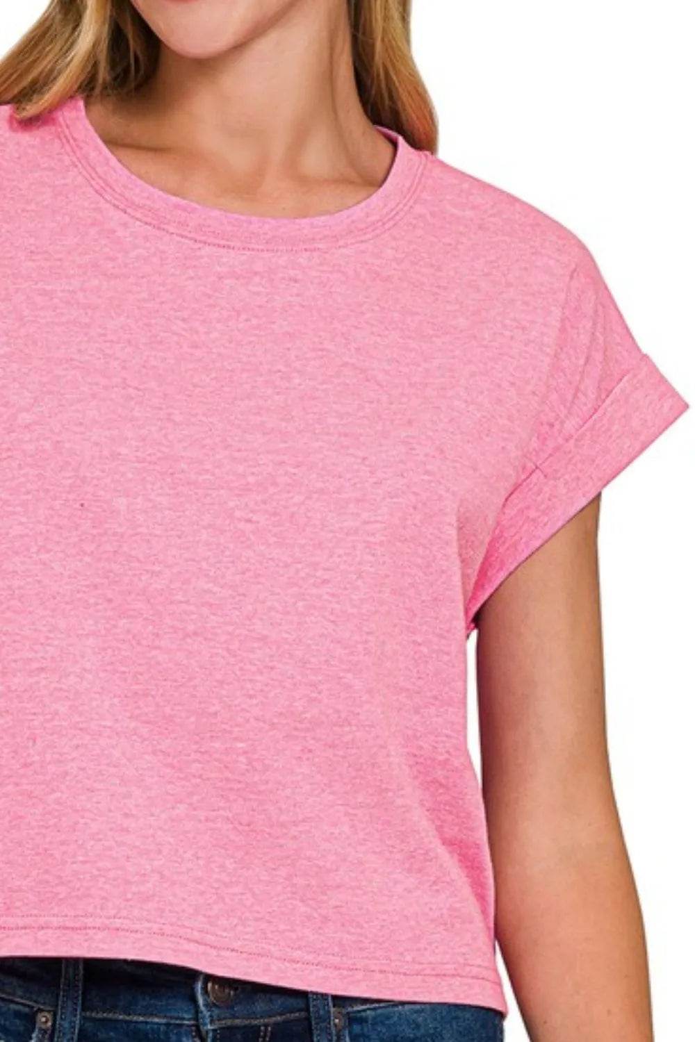 Zenana Rolled Sleeve Crop T-Shirt Trendsi 0decfc6a-a356-4892-a099-d77499085619-Max-Origin