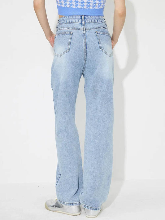 Flower High Rise Straight Leg Jeans with Pockets Trendsi 0df0eee3-a8e6-417b-a3df-6a7246d6a5d0-Max