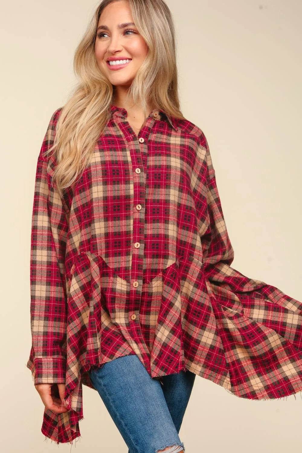 Haptics Plaid Button Down Sharkbite Shirt Trendsi 0dfc5155-b947-411c-b910-f5300c09ffd7-Max