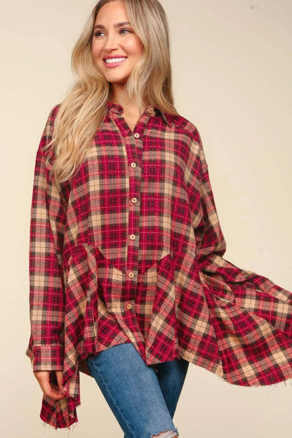 Haptics Plaid Button Down Sharkbite Shirt Trendsi 0dfc5155-b947-411c-b910-f5300c09ffd7-Max