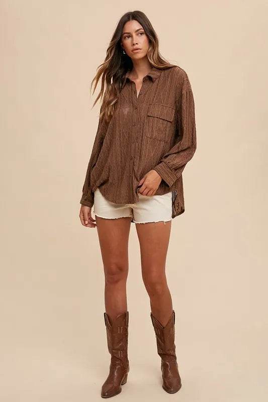 Annie Wear Openwork Button Down Drop Shoulder Shirt Trendsi 0dfc6f8c-f8e7-49a9-ab12-cd18e93f4ccd-Max