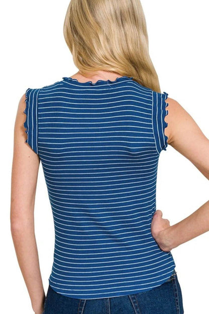 Zenana Ribbed Ruffle Trim Sleeveless Stripe Top Trendsi 0e115b9c-f94c-4489-beb6-5558f924b3d3-Max-Origin