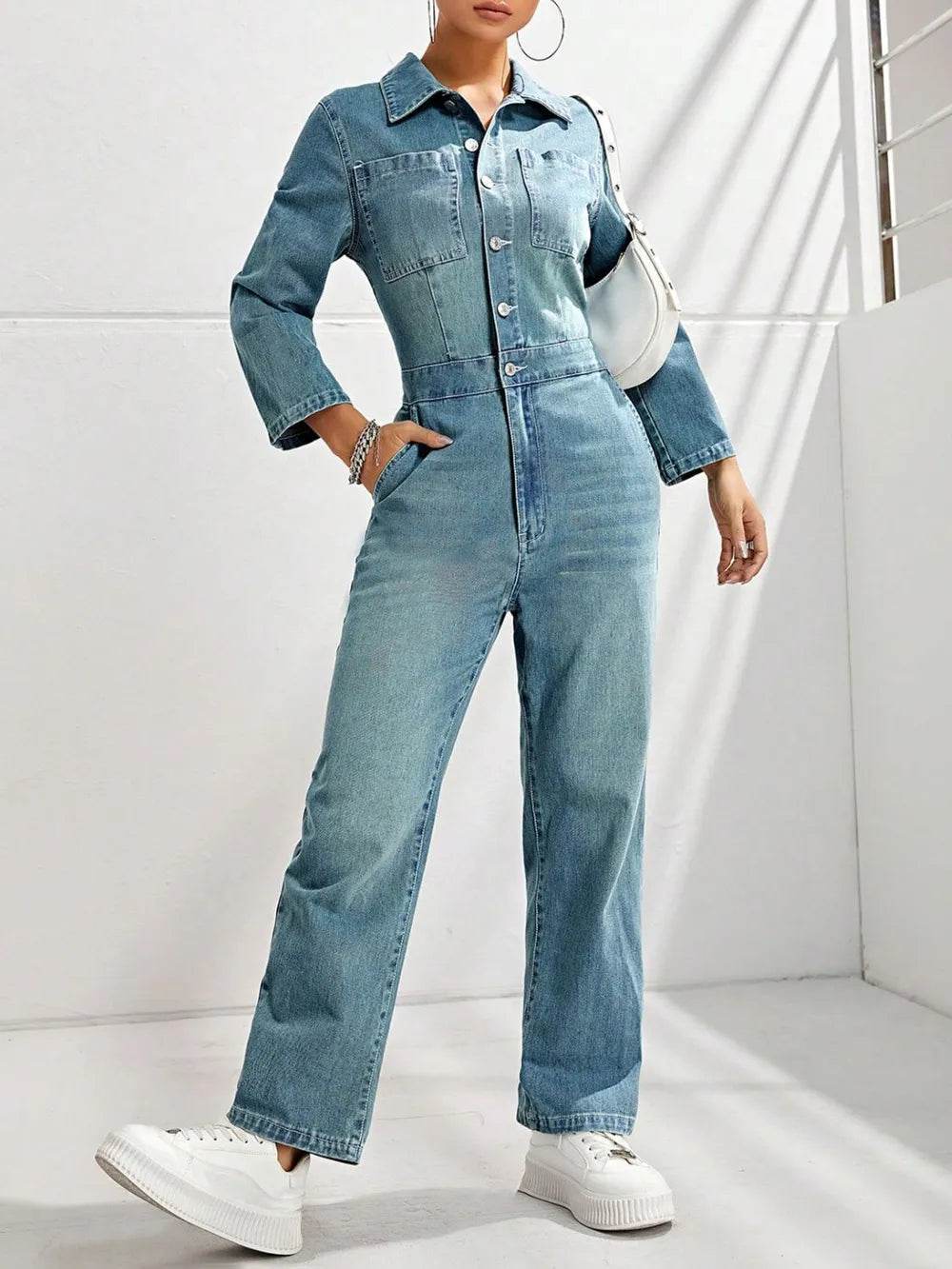 Half Button Long Sleeve Straight Leg Denim Jumpsuit Trendsi 0e2d3eab-90c7-4750-bafb-a7307302e586-Max