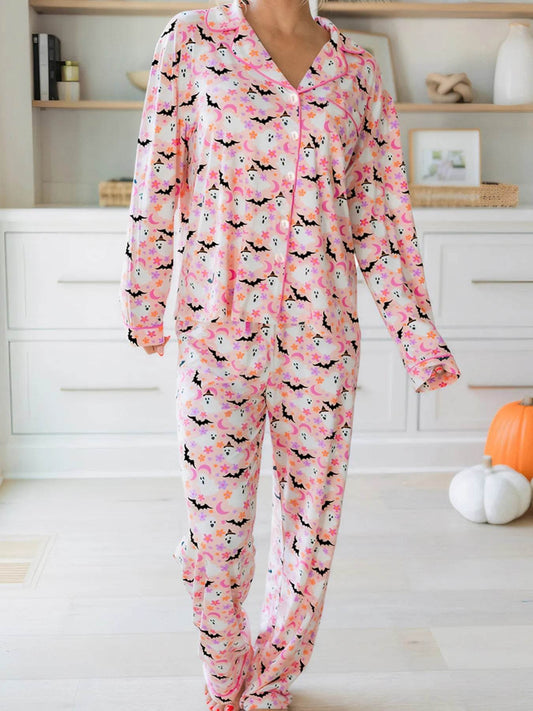 Halloween Ghost Print Button Up Top and Pants Lounge Set Dusty Pink Trendsi 0e3035a9451146e4821e5089fcdc29eb-Max-Origin