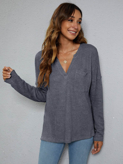 Dropped Shoulder High-Low Waffle-Knit Top Trendsi 0e4af17bb742491297aab6d740bdc47a-Max