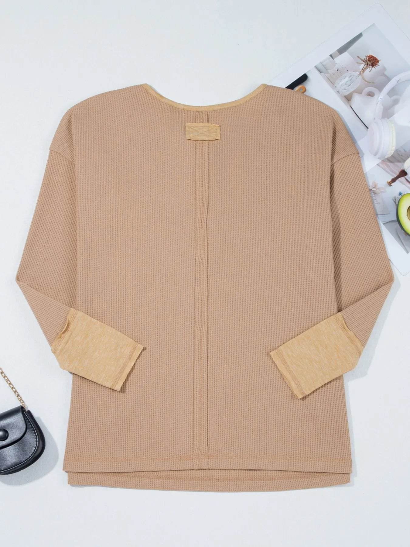 Waffle Textured Tunic Henley Top with Slits Trendsi 0e56717d-fc63-445d-a389-ef52ebcf9977-Max-Origin
