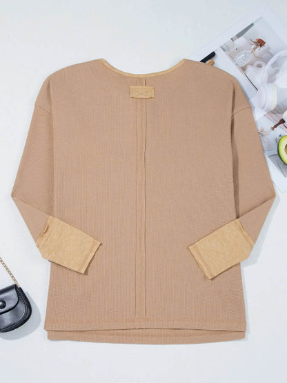 Waffle Textured Tunic Henley Top with Slits Trendsi 0e56717d-fc63-445d-a389-ef52ebcf9977-Max-Origin