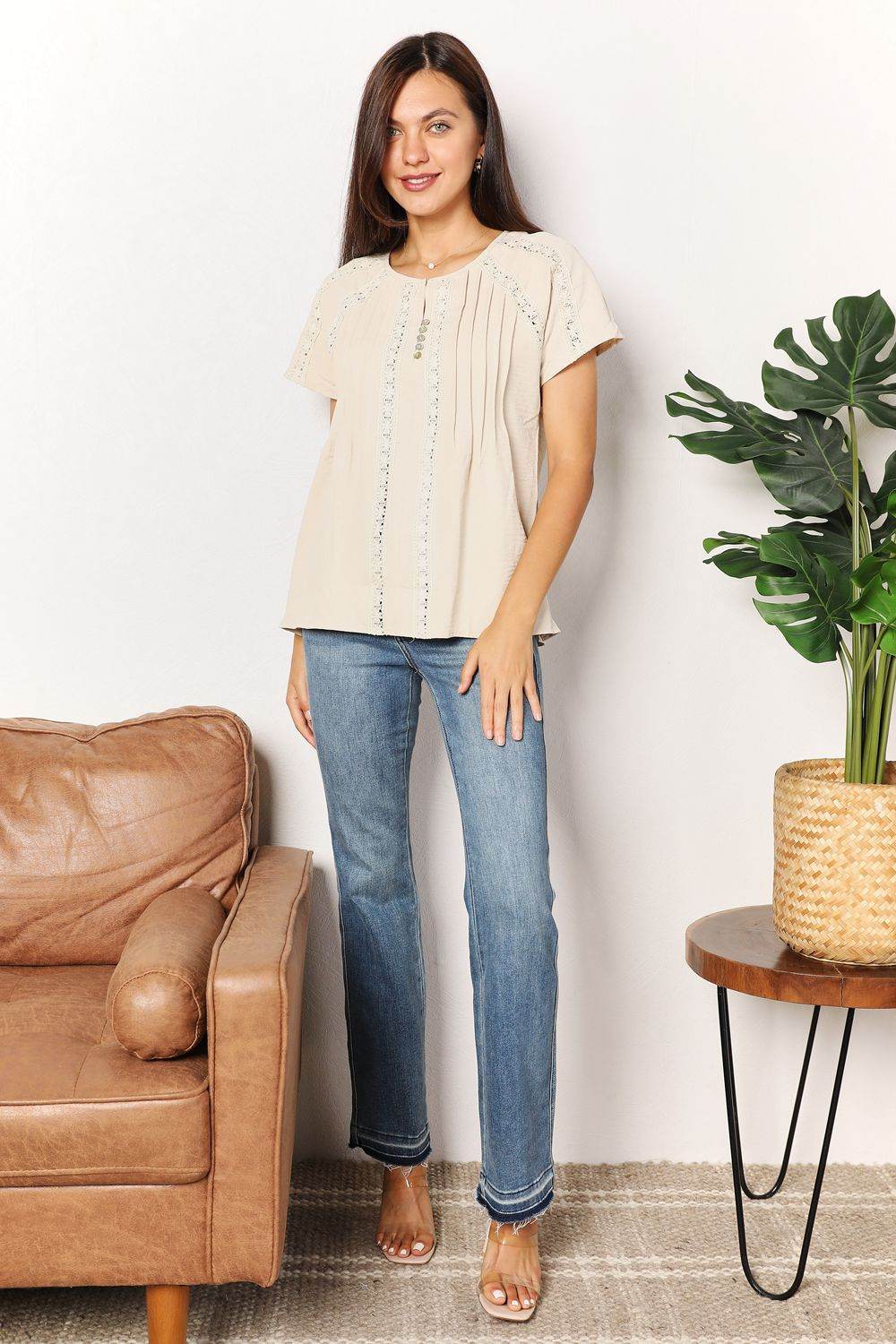 Double Take Crochet Buttoned Short Sleeves Top Trendsi 0e6a31fb8fba4550b5f0070611df7ca9-Max