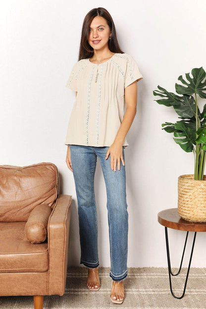 Double Take Crochet Buttoned Short Sleeves Top Trendsi 0e6a31fb8fba4550b5f0070611df7ca9-Max