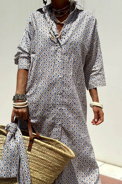 Tied Button Up Three-Quarter Sleeve Dress Trendsi 0e8505dc-f104-4b59-8e0b-9209e3375721-Max