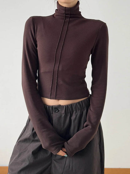 High Neck Long Sleeve Cropped T-Shirt Brown Trendsi 0ec93472cb834da487099897434f3698-Max-Origin