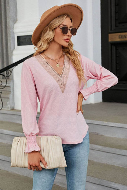 V-Neck Flounce Sleeve Blouse Trendsi 0f0b1ac9fa33477ca469029cf97d5642-Max