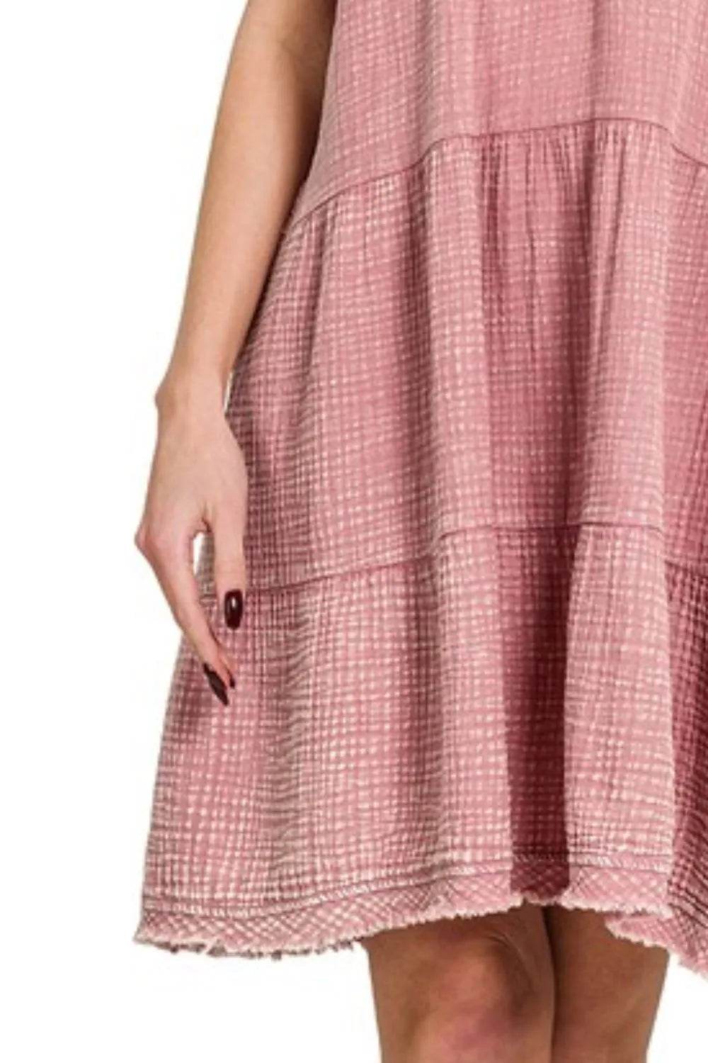 Zenana Washed Double Gauze Raw Edge V-Neck Dress Trendsi 0f0dd330-f781-4ff5-93a0-7c8b9c64ef61-Max-Origin