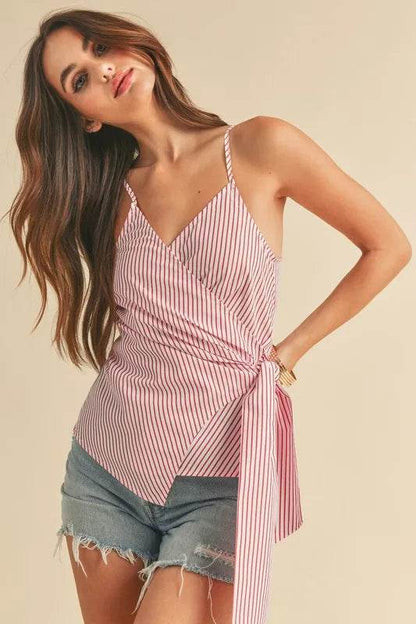 Aemi + Co Side Knotted Surplice Striped Cami Trendsi 0f468608-2435-47f3-8b08-19eaf4c6fd15-Max
