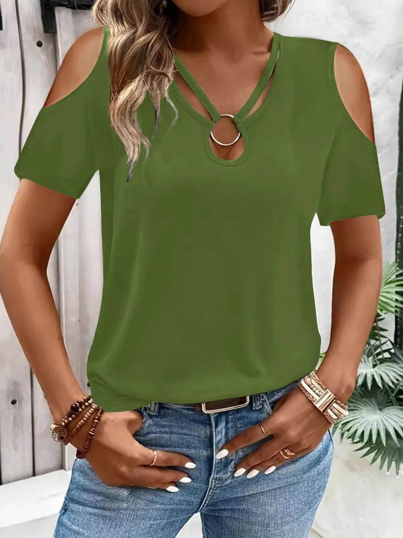 Cold Shoulder T-Shirt with Metal Ring Detail Trendsi 0f4ff6ecbd5a4413b7d97d6abe7a34fc-Max-Origin