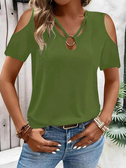 Cold Shoulder T-Shirt with Metal Ring Detail Trendsi 0f4ff6ecbd5a4413b7d97d6abe7a34fc-Max-Origin