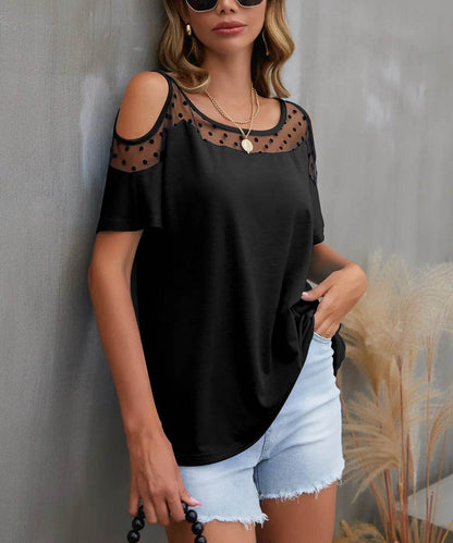 Cold Shoulder Mesh Polka Dot Top Black Trendsi 0f56983d-1aa2-4303-8bc8-e9b1af682de9-Max-Origin