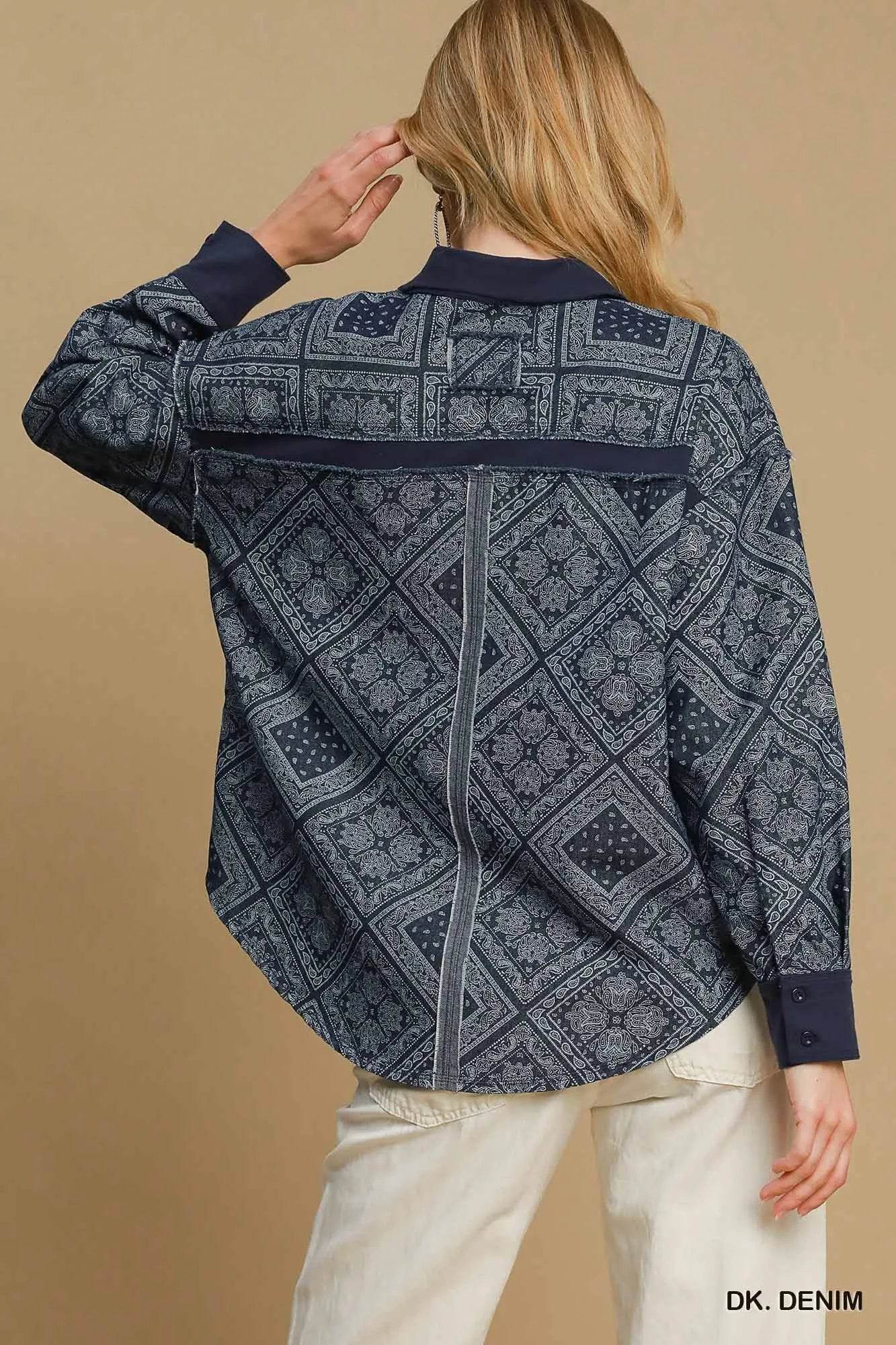 Umgee Paisley Print Denim Shirt Jacket Trendsi 0f5c7aa3-d3e4-43cc-99ad-46f659ace73b-Max-Origin