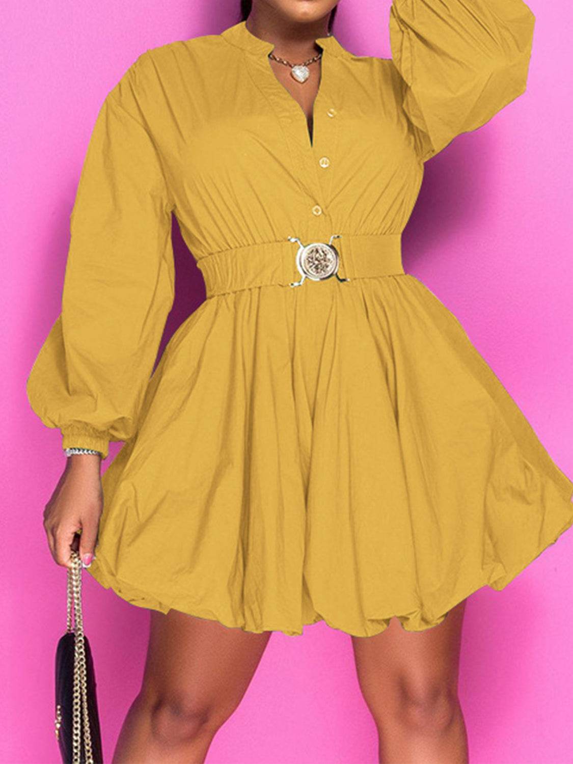 Notched Button Up Balloon Sleeves Dress Trendsi 0f639e31281e4f0990ff7c2cbfc93175-Max