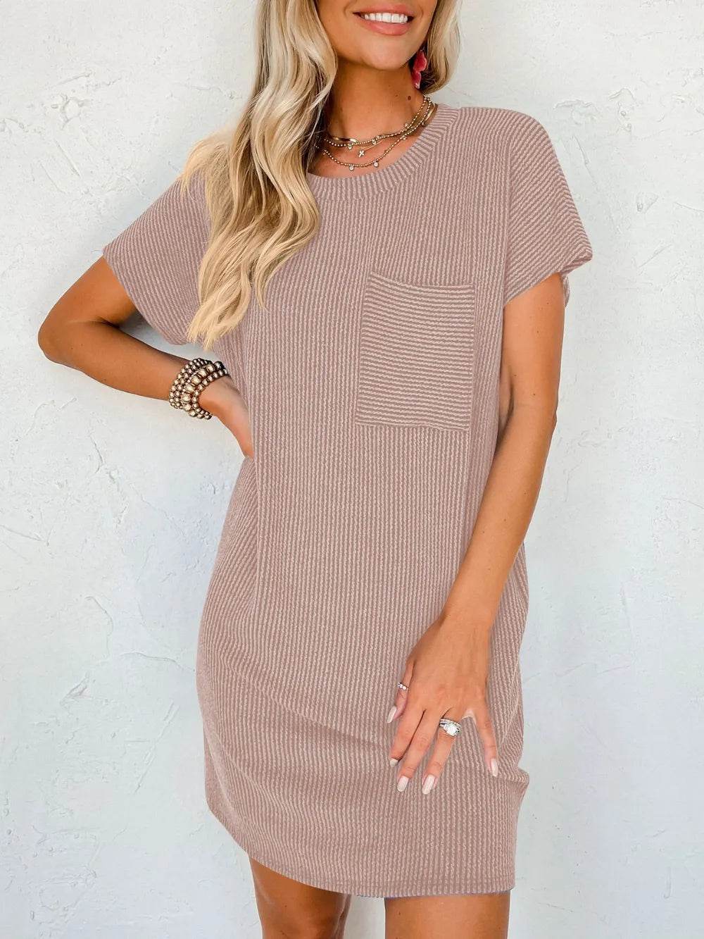 Lovelet Round Neck Short Sleeve Mini Dress Trendsi 0f6f9525-6701-452f-9a9e-dbd8837ecb7f-Max