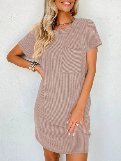 Lovelet Round Neck Short Sleeve Mini Dress Trendsi 0f6f9525-6701-452f-9a9e-dbd8837ecb7f-Max