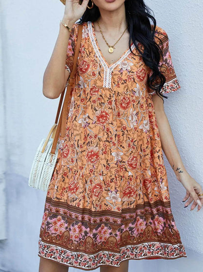Floral Print V-Neck Summer Dress Tangerine Trendsi 0f8968b4-f8dd-4b10-82f9-6458de211fcc-Max