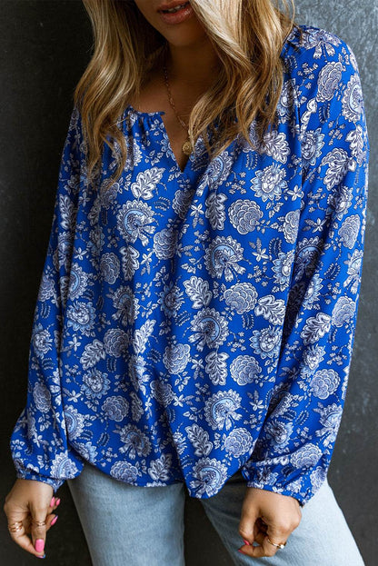 Floral Notched Neck Balloon Sleeve Blouse Trendsi 0f94180a44494b7cbf0cde41974da9a9-Max