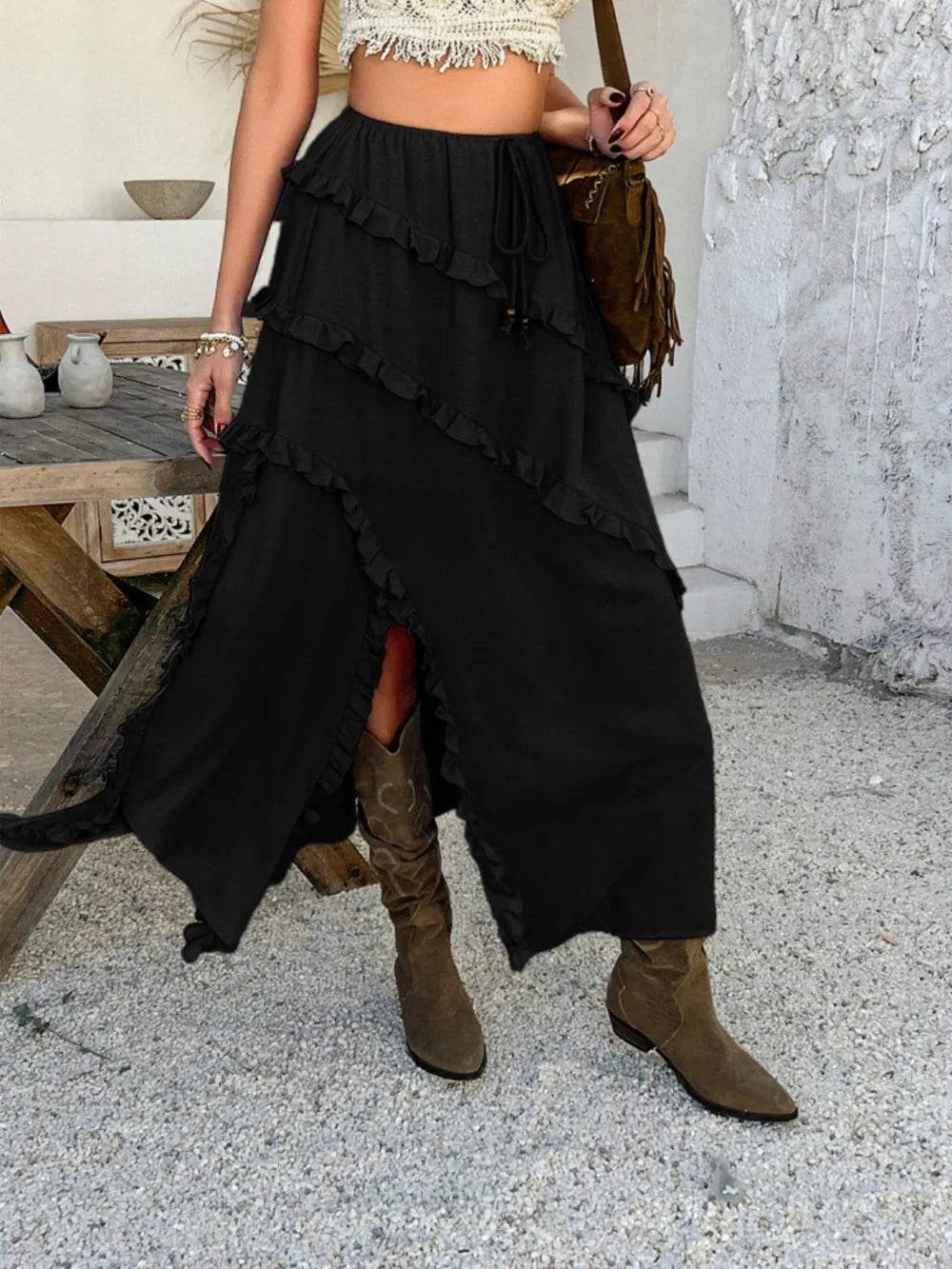 Devine Slit Drawstring Ruffled Skirt Trendsi 0fb9a747-c0b1-40b6-a12a-b413e7640e90-Max