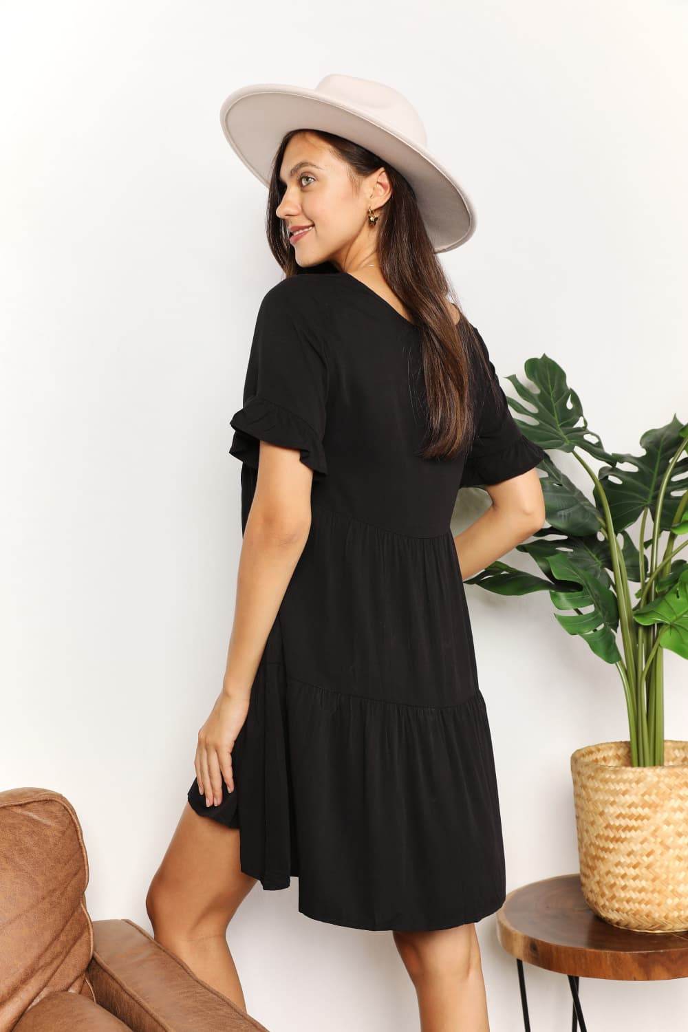 Mandy V-Neck Flounce Sleeve Tiered Dress Trendsi 0fdacc0b3e544d7c9fe4e28bc3bb76a1-Max