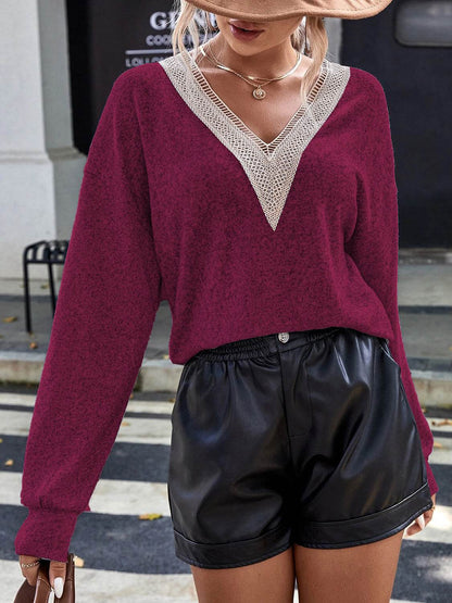 Lace Detail V-Neck Long Sleeve Top Trendsi 0fde4966654e47d7ba79278408ac8075-Max