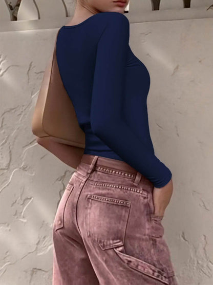 Long Sleeve Scoop Neck Fitted T-Shirt Trendsi 10015b9ef2b3493f837589faf7f8752e-Max-Origin
