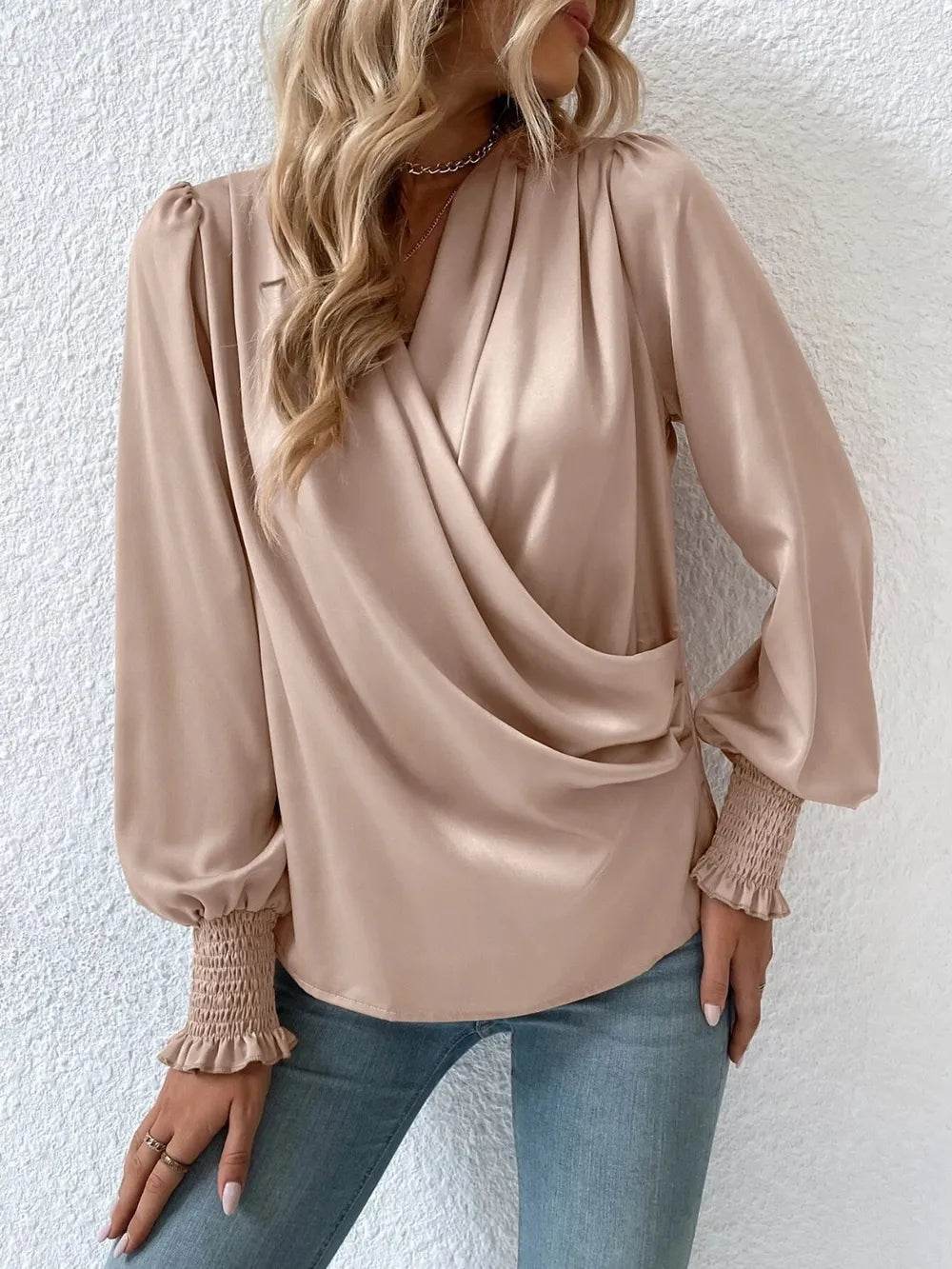 Surplice Smocked Lantern Sleeve Blouse Trendsi 1010f814fece41999b3597cef9dcd458-Max