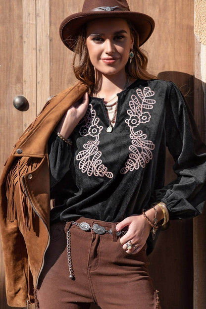 Notched Neck Long Sleeve Blouse Trendsi 102199e3d00d40d285da0b72cce61f6c-Max