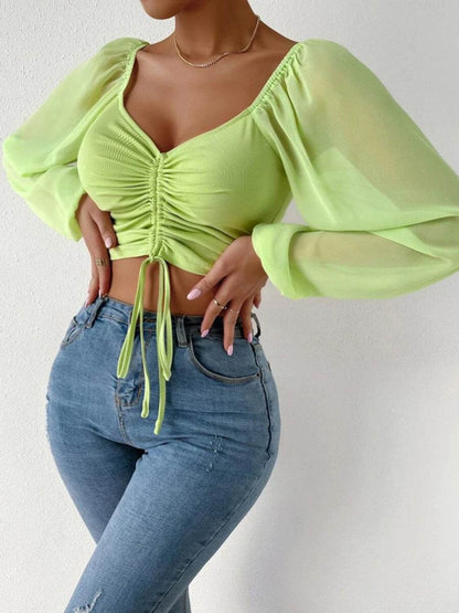 Drawstring Sweetheart Neck Cropped Top Lime Trendsi 102a3b900f674195ad33168edcde1f2d-Max