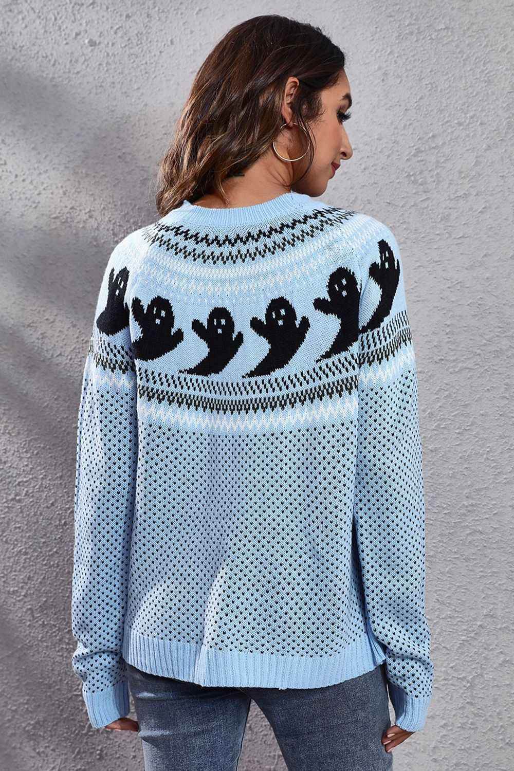 Ghost Pattern Round Neck Long Sleeve Sweater Trendsi 105337f55f8a4d06b66521d1859aaa4b-Max