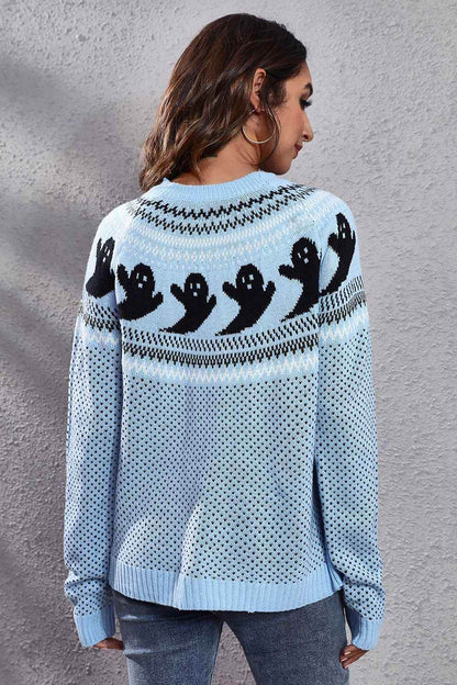Ghost Pattern Round Neck Long Sleeve Sweater Trendsi 105337f55f8a4d06b66521d1859aaa4b-Max