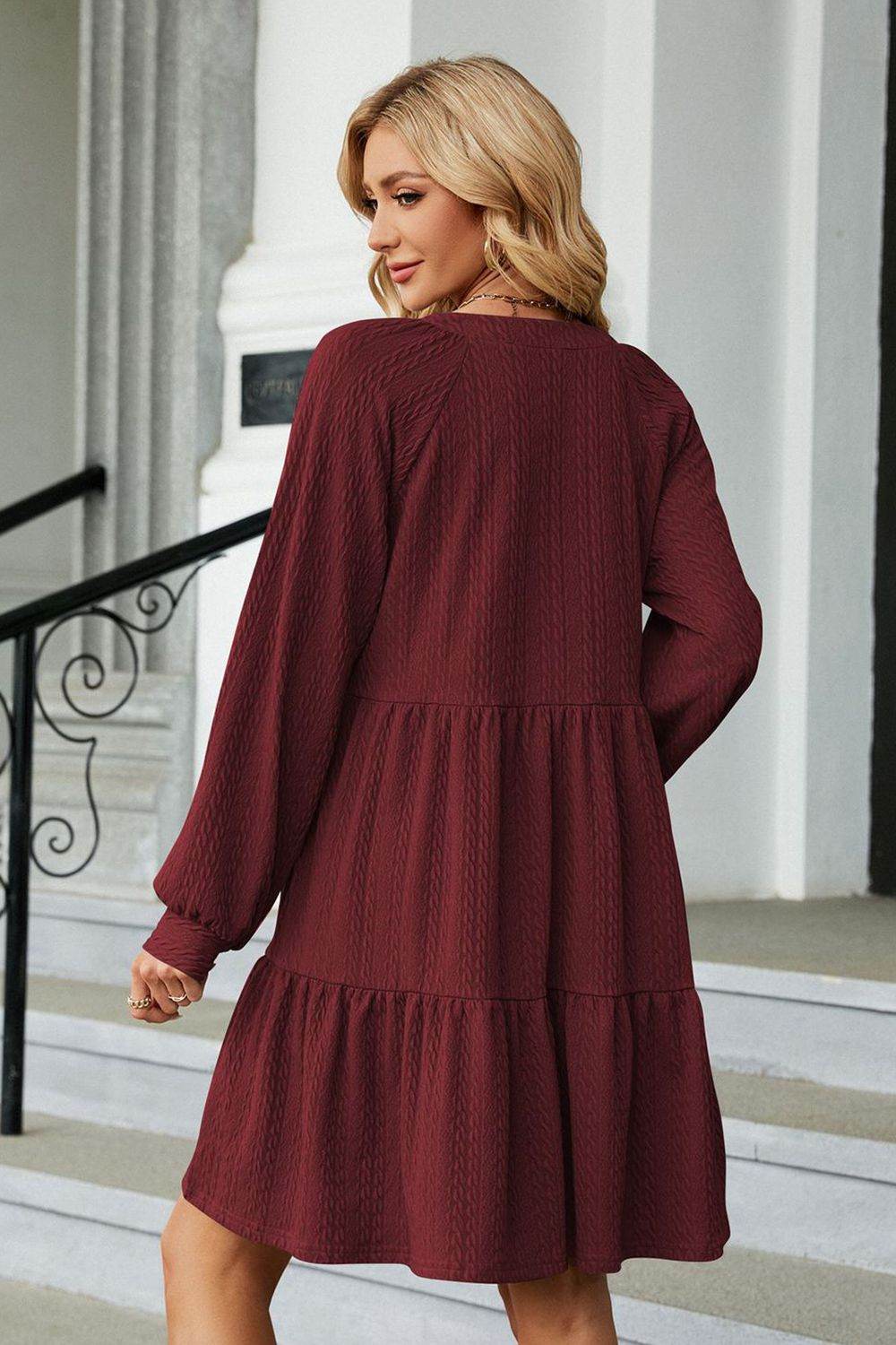 Notched Neck Long Sleeve Mini Dress Trendsi 106d2b0edf444c3f8e86cae85cc08815-Max