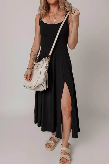 Side Slit Scoop Neck Wide Strap Dress Black Trendsi 1078a4e7-8df7-4fe8-b816-e8cb0875c3d2-Max