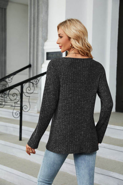 Buttoned Long Sleeve Slit Top Trendsi 108b40f1024f4bfba862d61ae8962102-Max