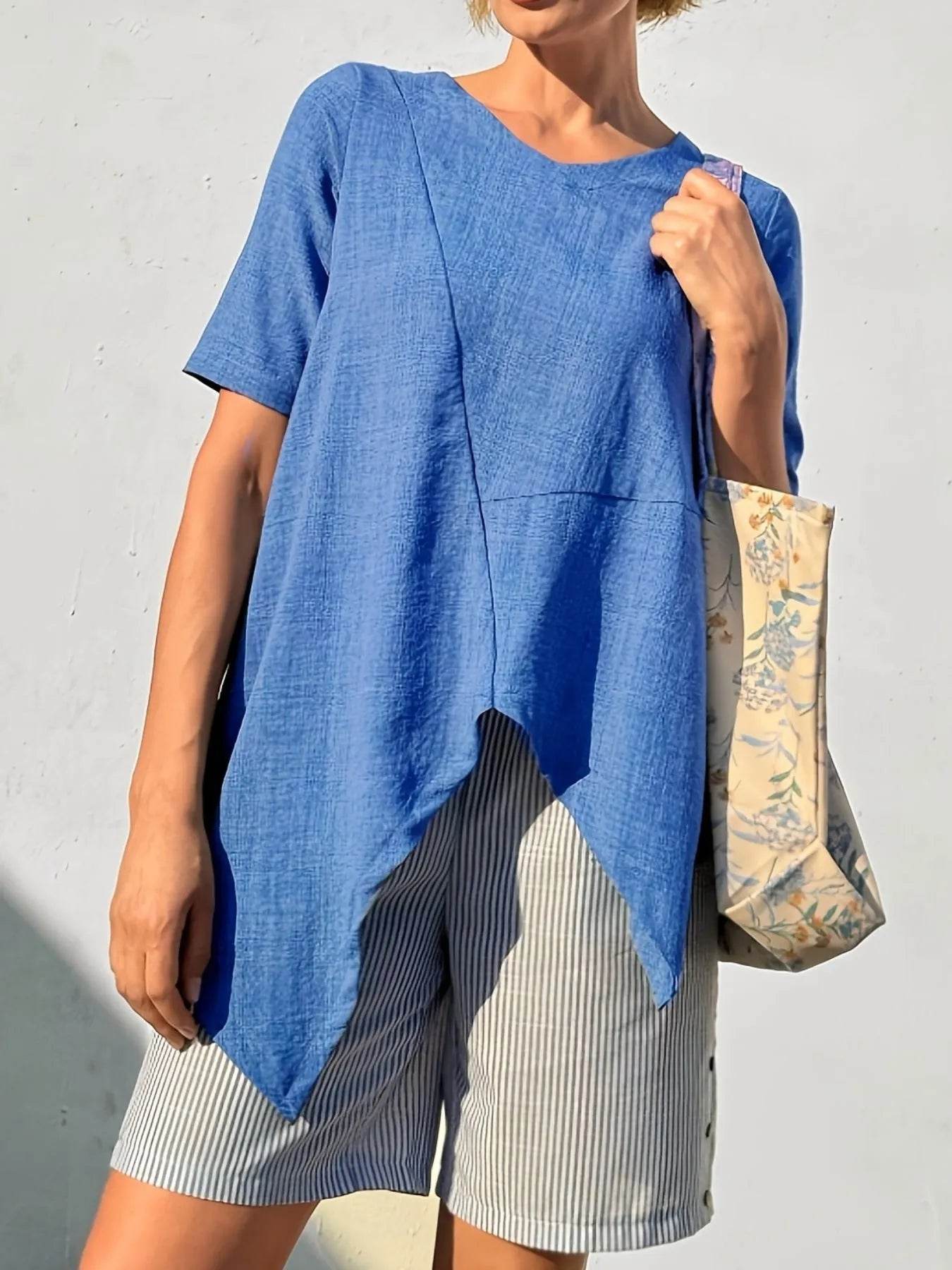 Asymmetric Hem Relaxed Fit T-Shirt Sky Blue Trendsi 10993cb6-5849-436c-8eec-4cd9c55d3ca0-Max-Origin