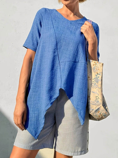 Asymmetric Hem Relaxed Fit T-Shirt Sky Blue Trendsi 10993cb6-5849-436c-8eec-4cd9c55d3ca0-Max-Origin
