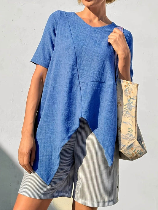 Asymmetric Hem Relaxed Fit T-Shirt Sky Blue Trendsi 10993cb6-5849-436c-8eec-4cd9c55d3ca0-Max-Origin