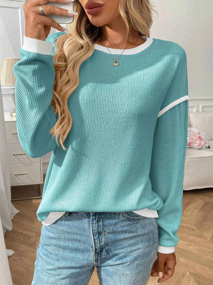 Ribbed Contrast Trim Long Sleeve Top Trendsi 10ab24e6-d069-48e9-844b-85f2e26fcf4b-Max-Origin