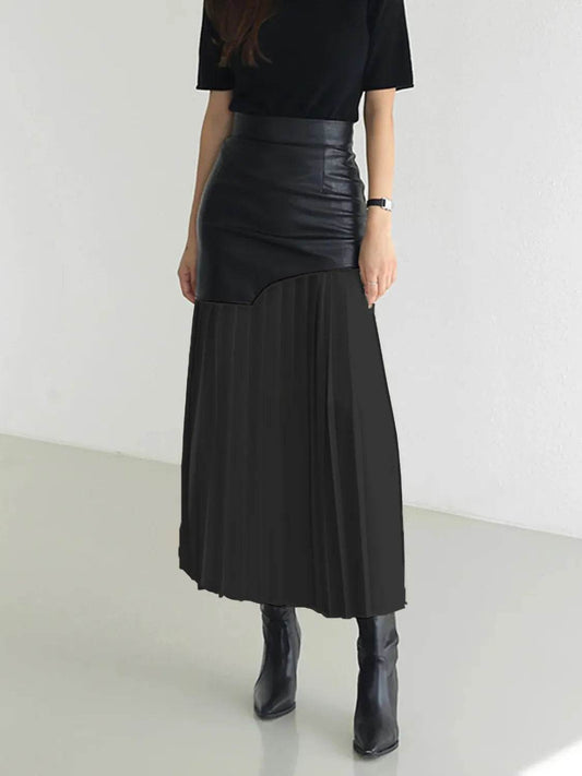 Patchwork Contrast Pleated Skirt Trendsi 10b40a06-8fd8-488c-8bac-8d3451cfa400-Max-Origin