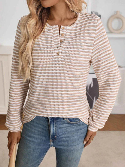 Striped Button Detail Long Sleeve Top Trendsi 10b50e13df3e4bf184e9ca5ce6988a04-Max-Origin